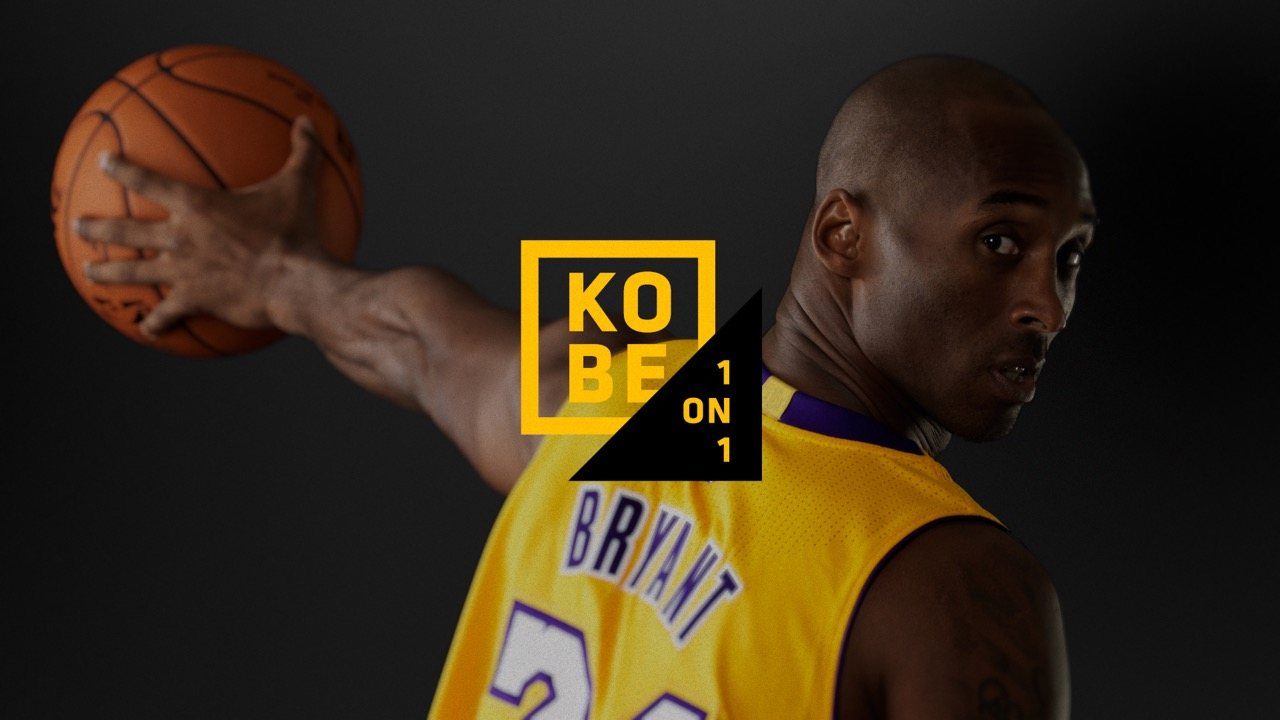 Kobe 1 on 1 series key art with logo lockup over a portrait of Kobe Bryant