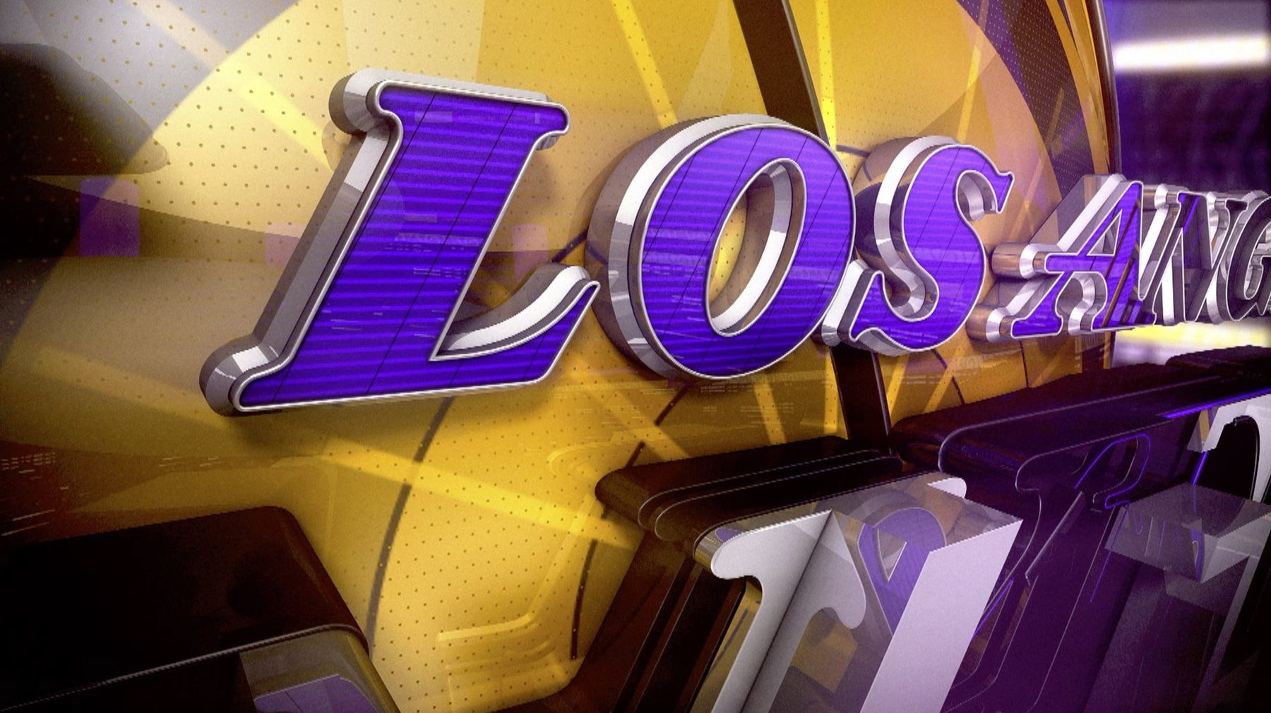 Dimensional Los Angeles Lakers typography in purple, gold and chrome
